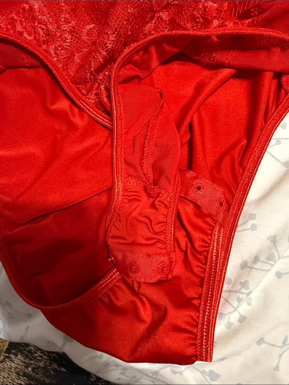 Red Lace Bodysuit with Sheer Panels - Women Intimates & Sleepwear